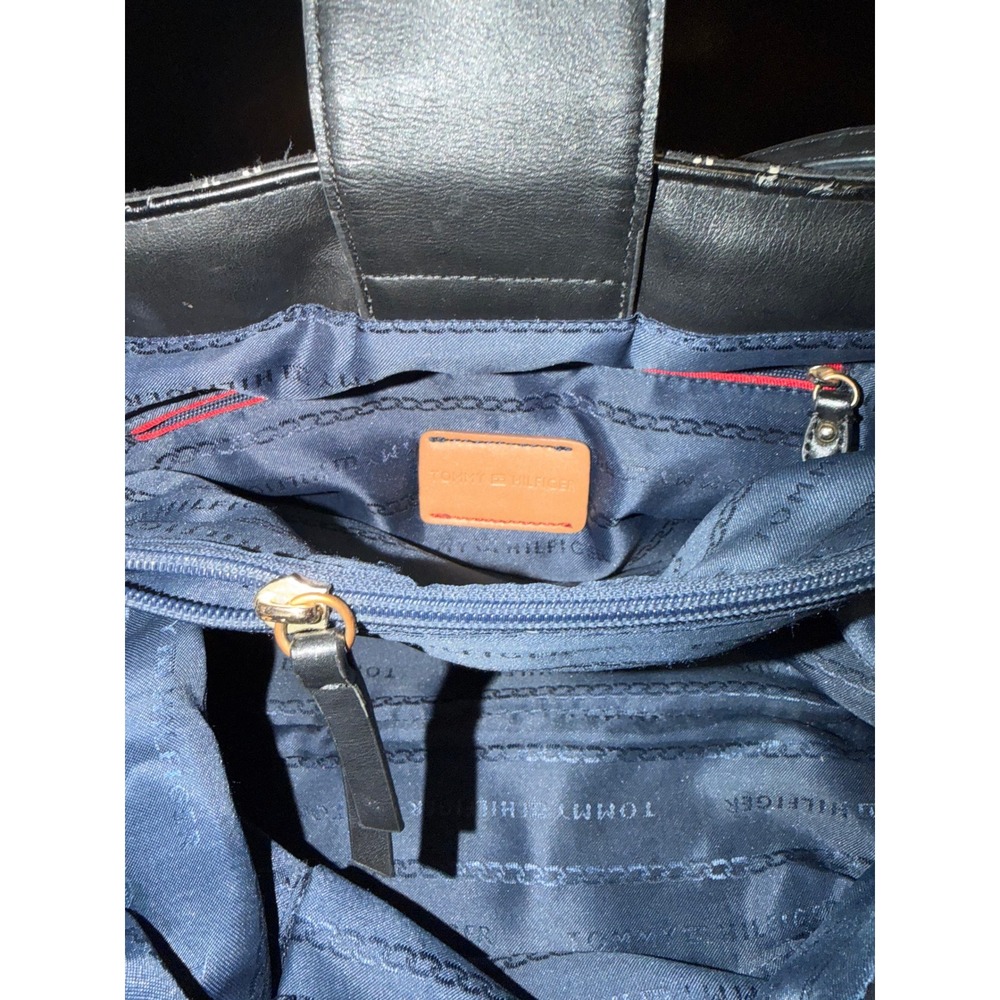 Tommy Hilfiger Tote Bag Black White Monogram Canvas Leather Straps - Picture 11 of 14